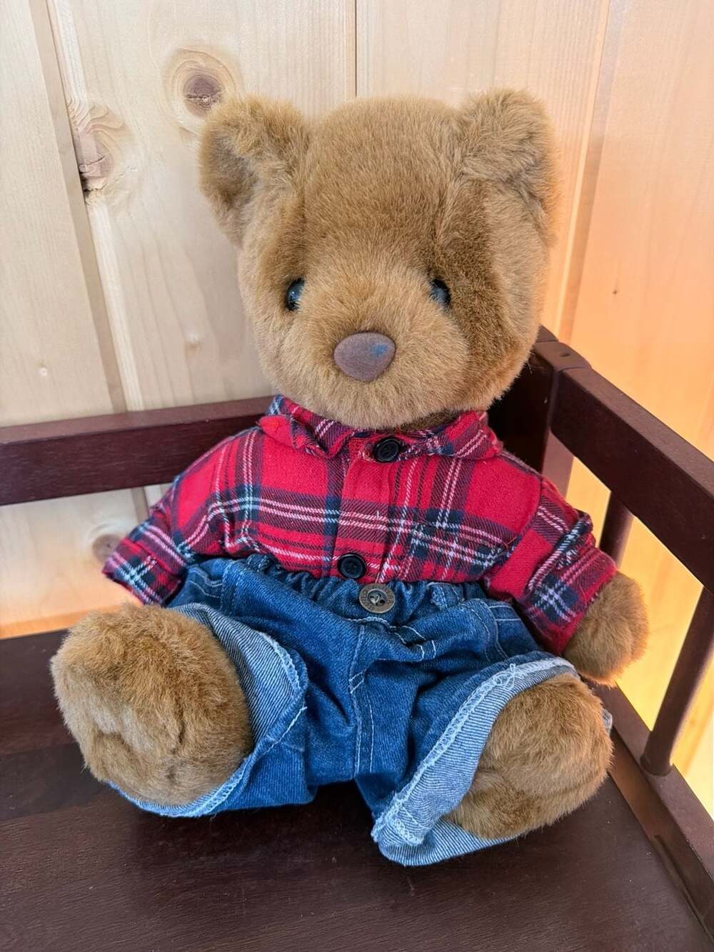 Build-A-Bear Workshop Brown Teddy Bear In Plaid Shirt And Jeans